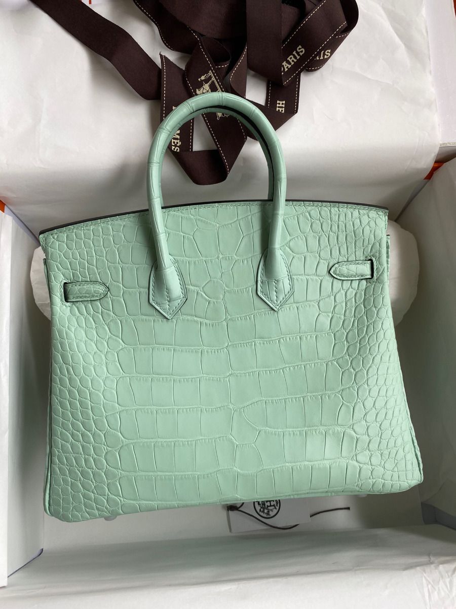 Hermes Birkin 25 Retourne Handmade Bag In Vert D'eau Matte Alligator Leather - Image 3
