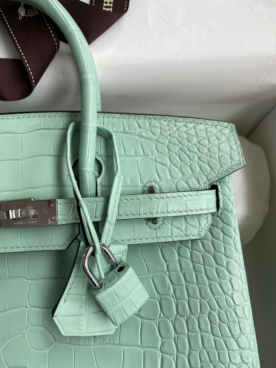 Hermes Birkin 25 Retourne Handmade Bag In Vert D'eau Matte Alligator Leather - Image 4