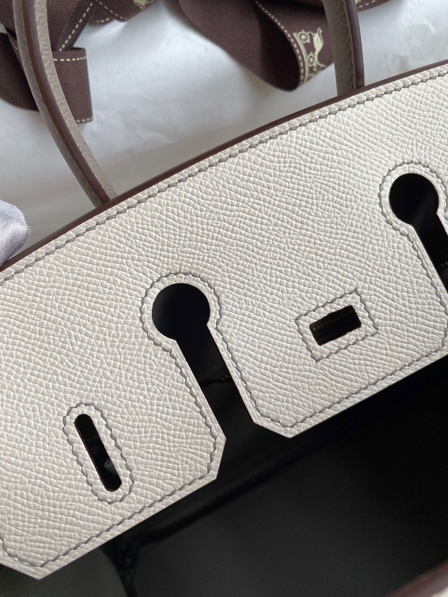 Hermes HSS Birkin 25 Bicolor Bag in Craie and Gris Asphalt Epsom Calfskin - Image 9