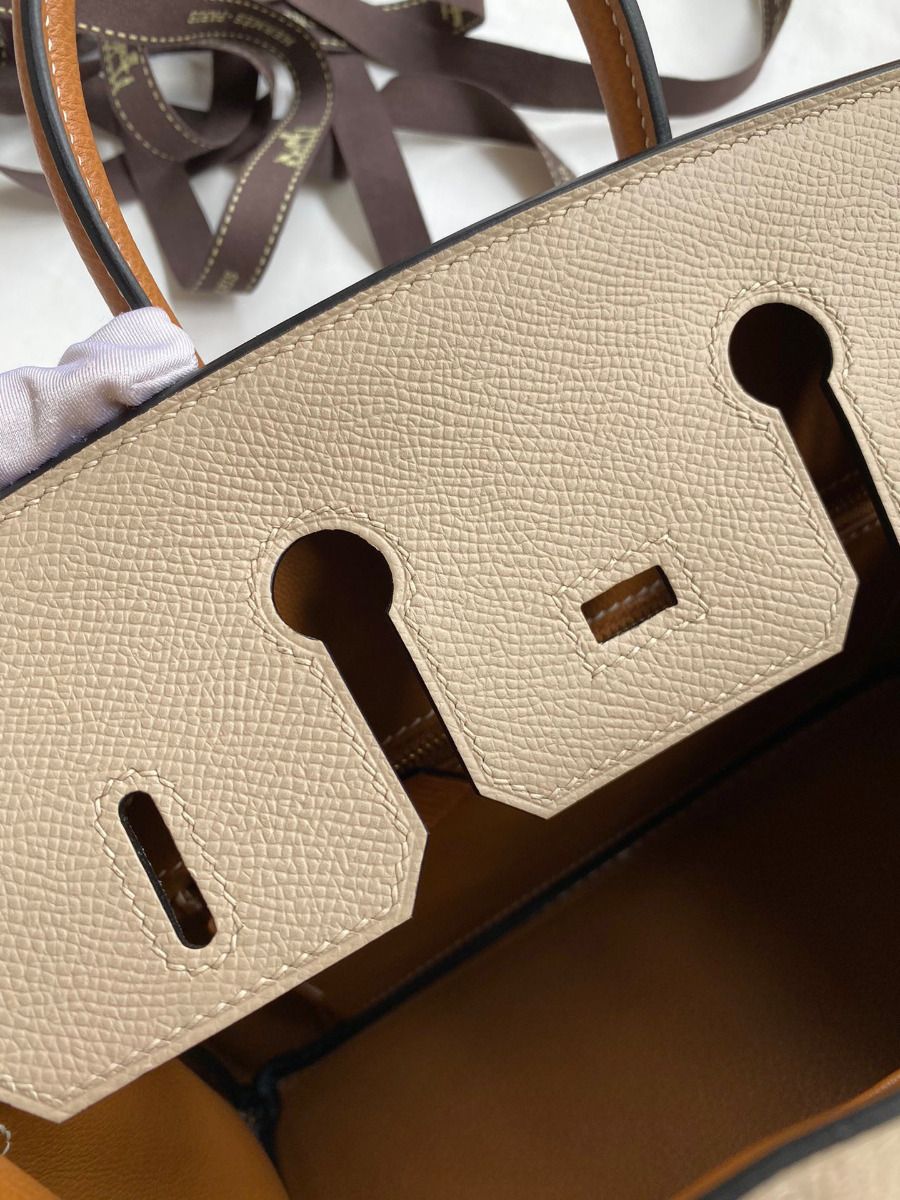 Hermes HSS Birkin 25 Bicolor Bag in Trench and Gold Epsom Calfskin - Image 9