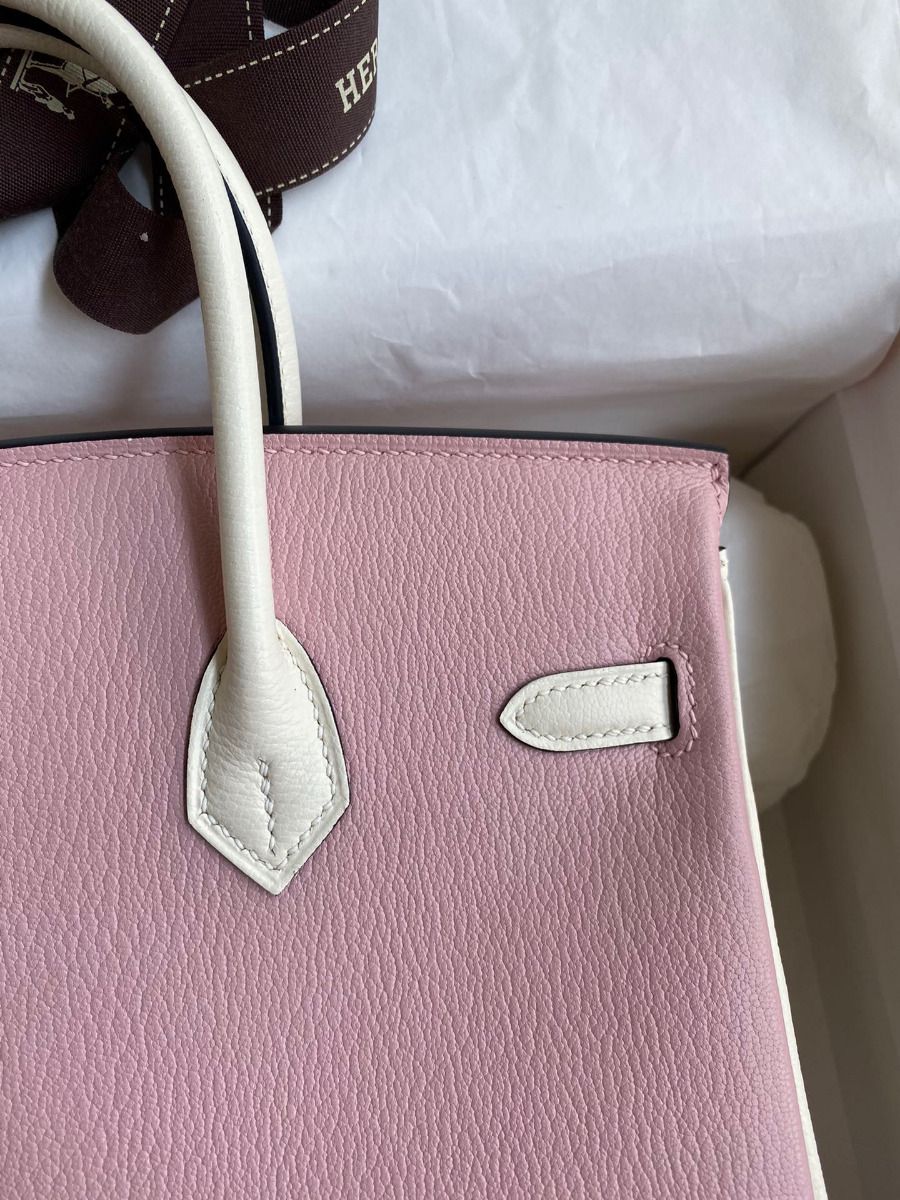 Hermes HSS Birkin 25 Bicolor Bag in Pink and Craie Chevre Mysore Leather - Image 5