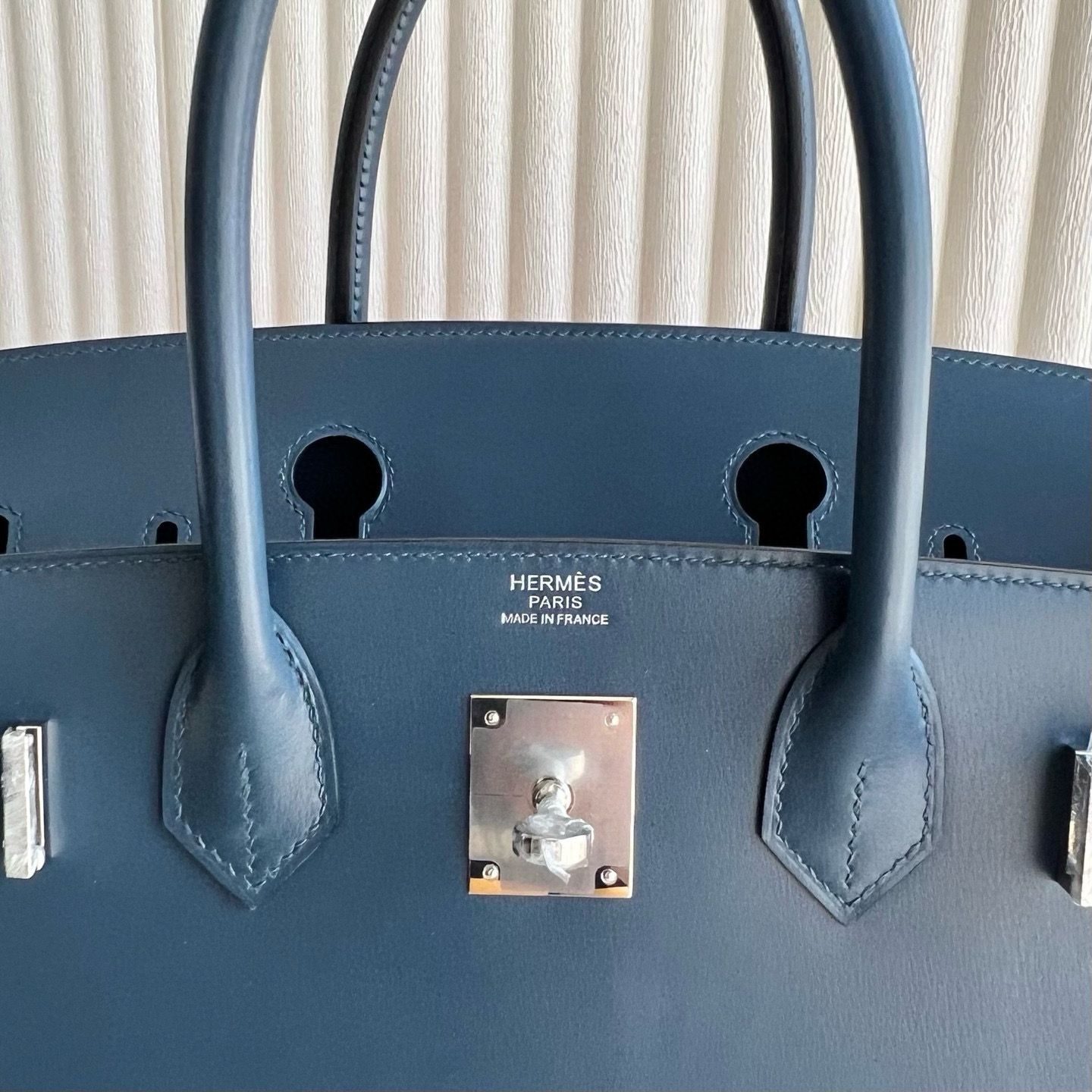 Hermes Birkin 25 Retourne Handmade Bag in Blue Prusse Box Calfskin - Image 8