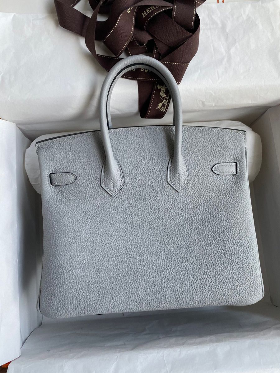 Hermes Birkin 25 Retourne Handmade Bag In Blue Glacier Clemence Leather - Image 3