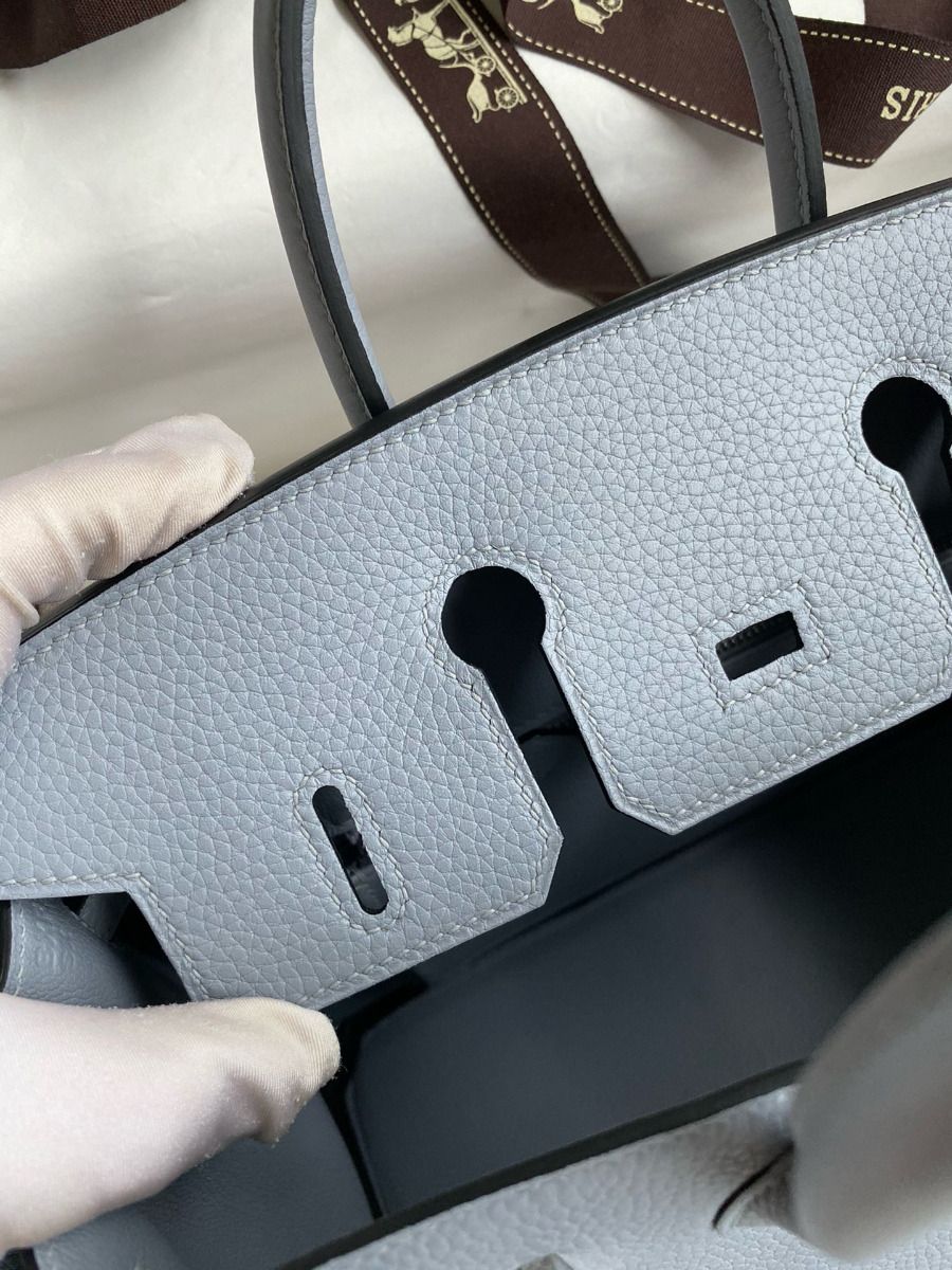 Hermes Birkin 25 Retourne Handmade Bag In Blue Lin Clemence Leather - Image 9