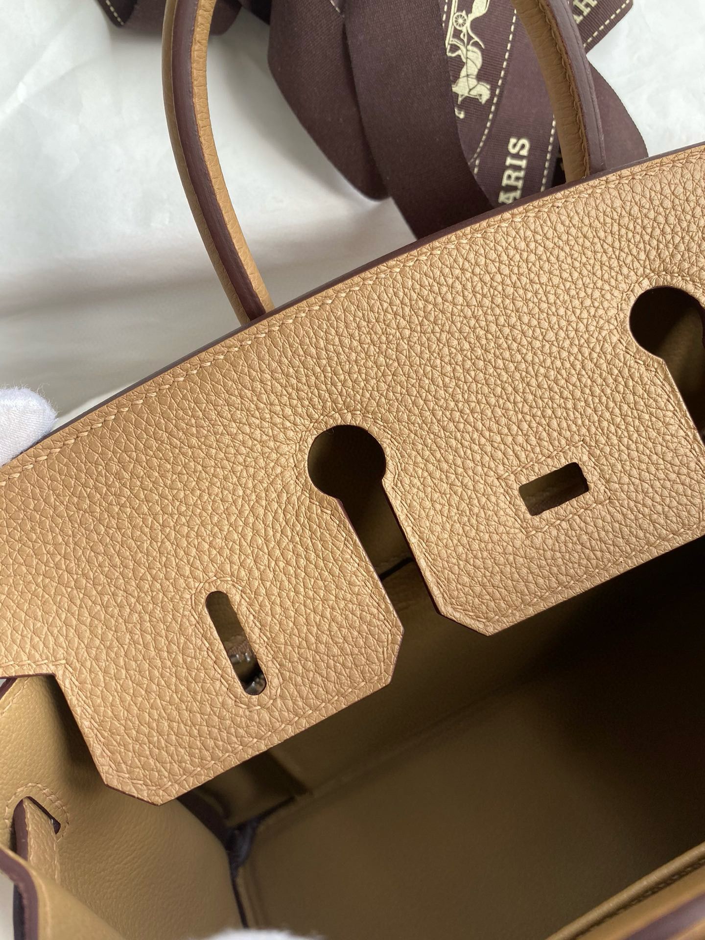 Hermes Birkin 25 Retourne Handmade Bag in Chai Clemence Leather - Image 9