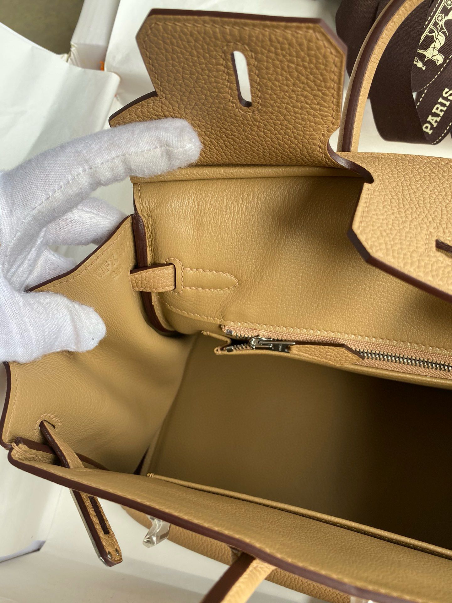 Hermes Birkin 25 Retourne Handmade Bag in Chai Clemence Leather - Image 10