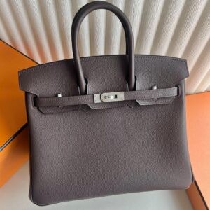 Hermes Birkin 25 Retourne Handmade Bag in Chocolat Clemence Leather