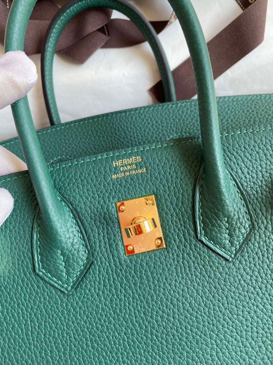 Hermes Birkin 25 Handmade Bag In Malachite Clemence Leather - Image 7
