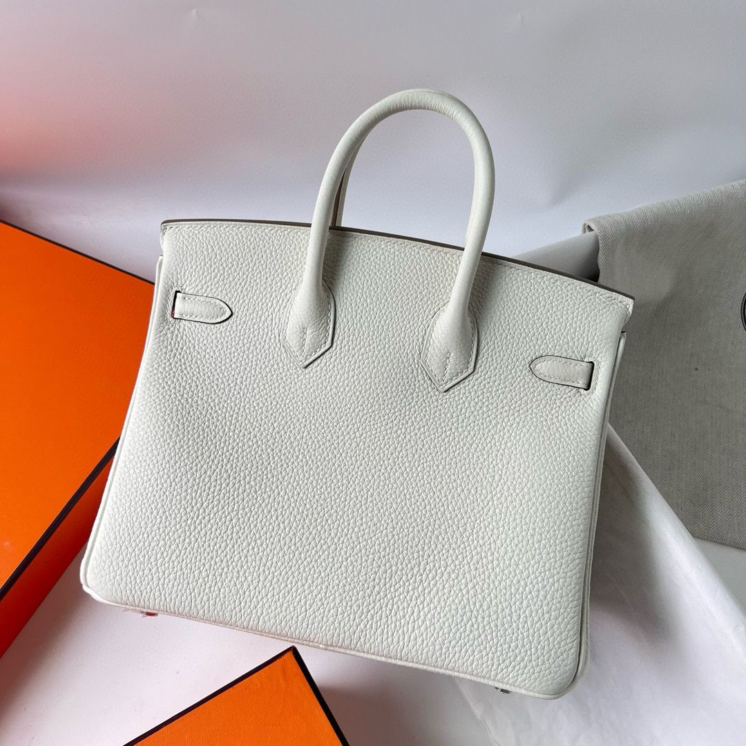 Hermes Birkin 25 Handmade Bag In Mushroom Clemence Leather - Image 8