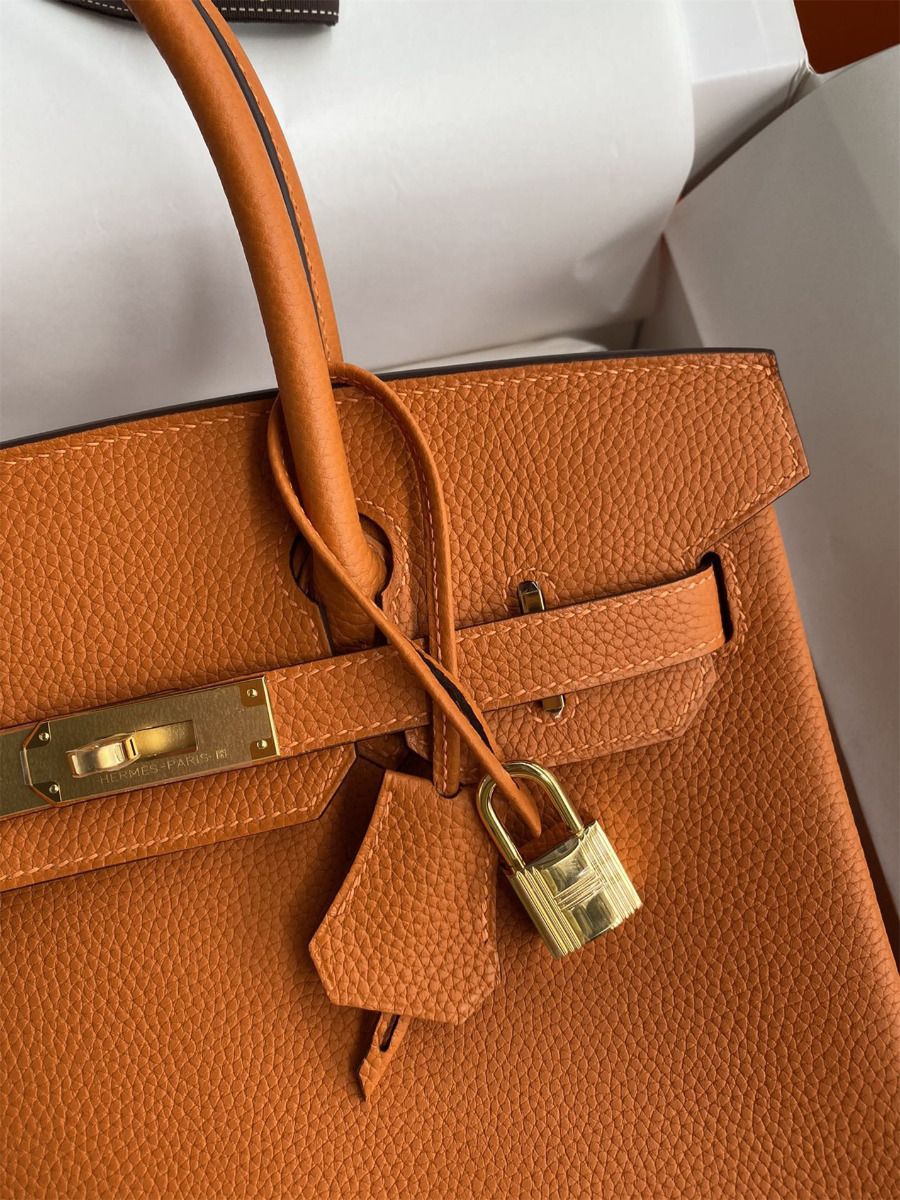 Hermes Birkin 25 Handmade Bag In Orange Clemence Leather - Image 4