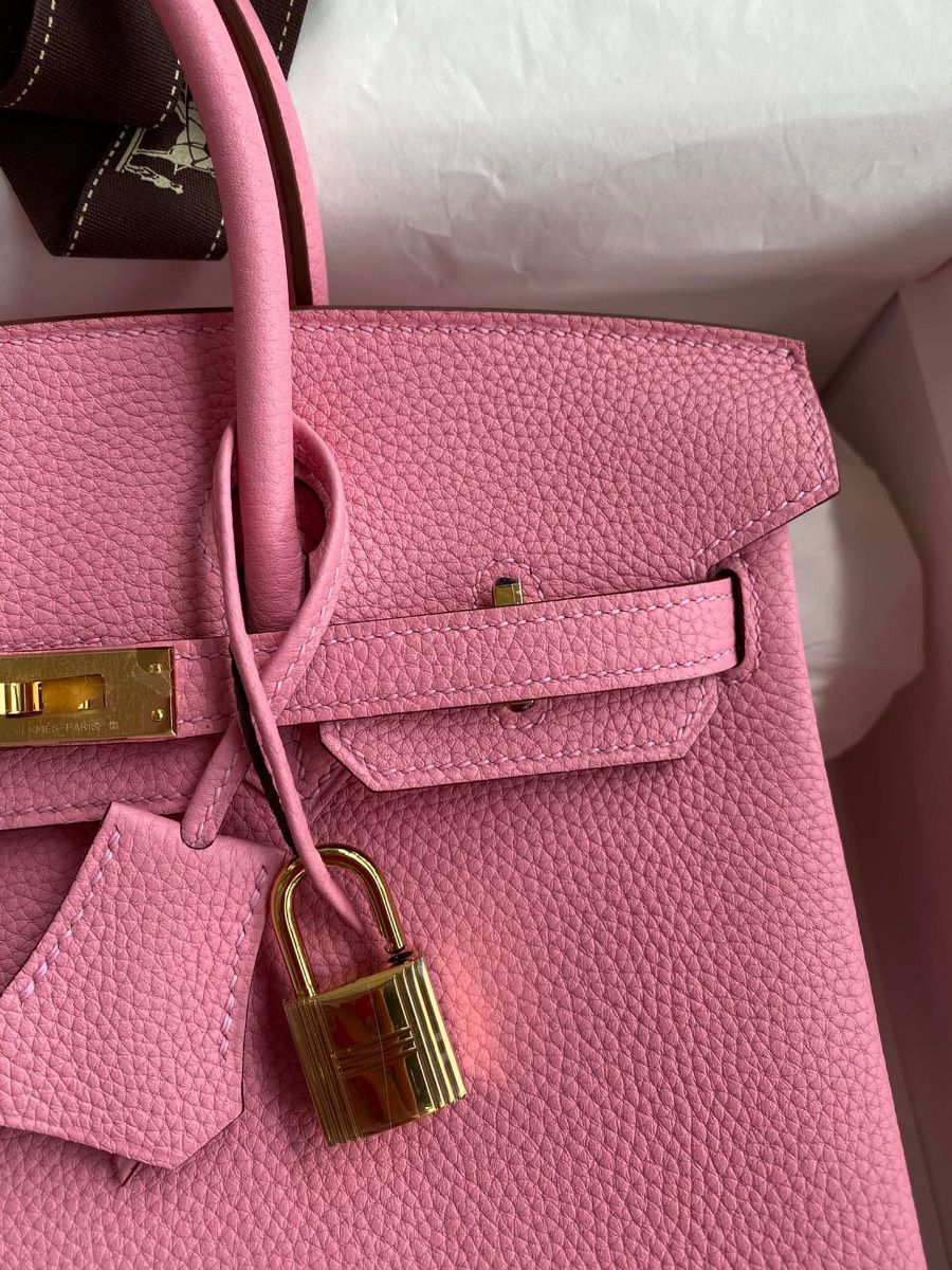 Hermes Birkin 25 Retourne Handmade Bag In Pink Clemence Leather - Image 4