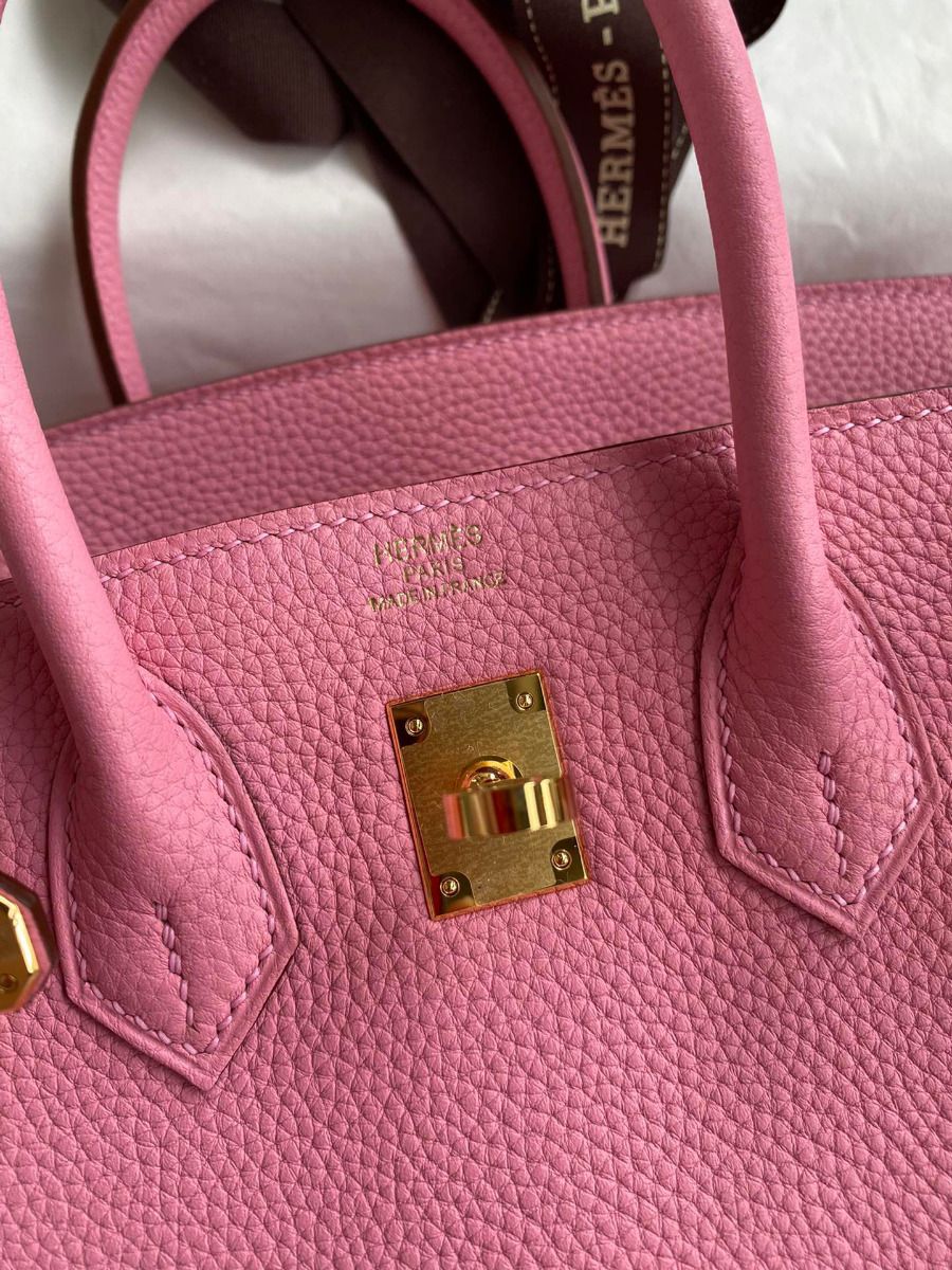 Hermes Birkin 25 Retourne Handmade Bag In Pink Clemence Leather - Image 7