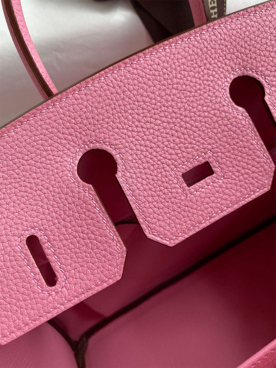 Hermes Birkin 25 Retourne Handmade Bag In Pink Clemence Leather - Image 9