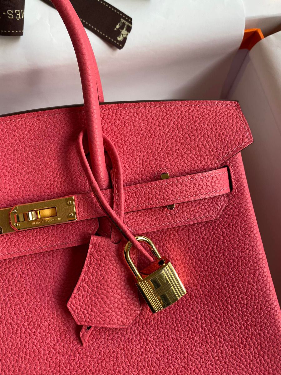 Hermes Birkin 25 Retourne Handmade Bag In Rose Lipstick Clemence Leather - Image 4
