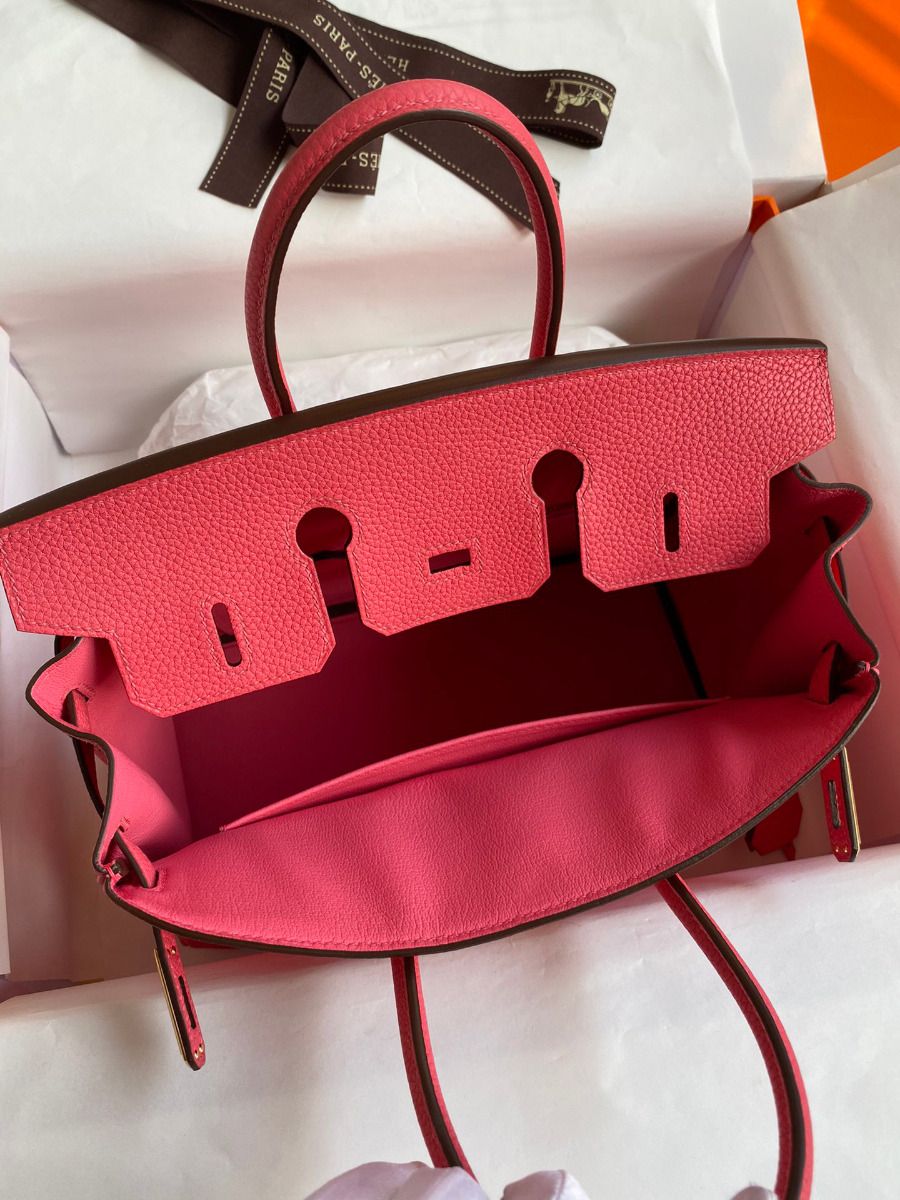 Hermes Birkin 25 Retourne Handmade Bag In Rose Lipstick Clemence Leather - Image 7