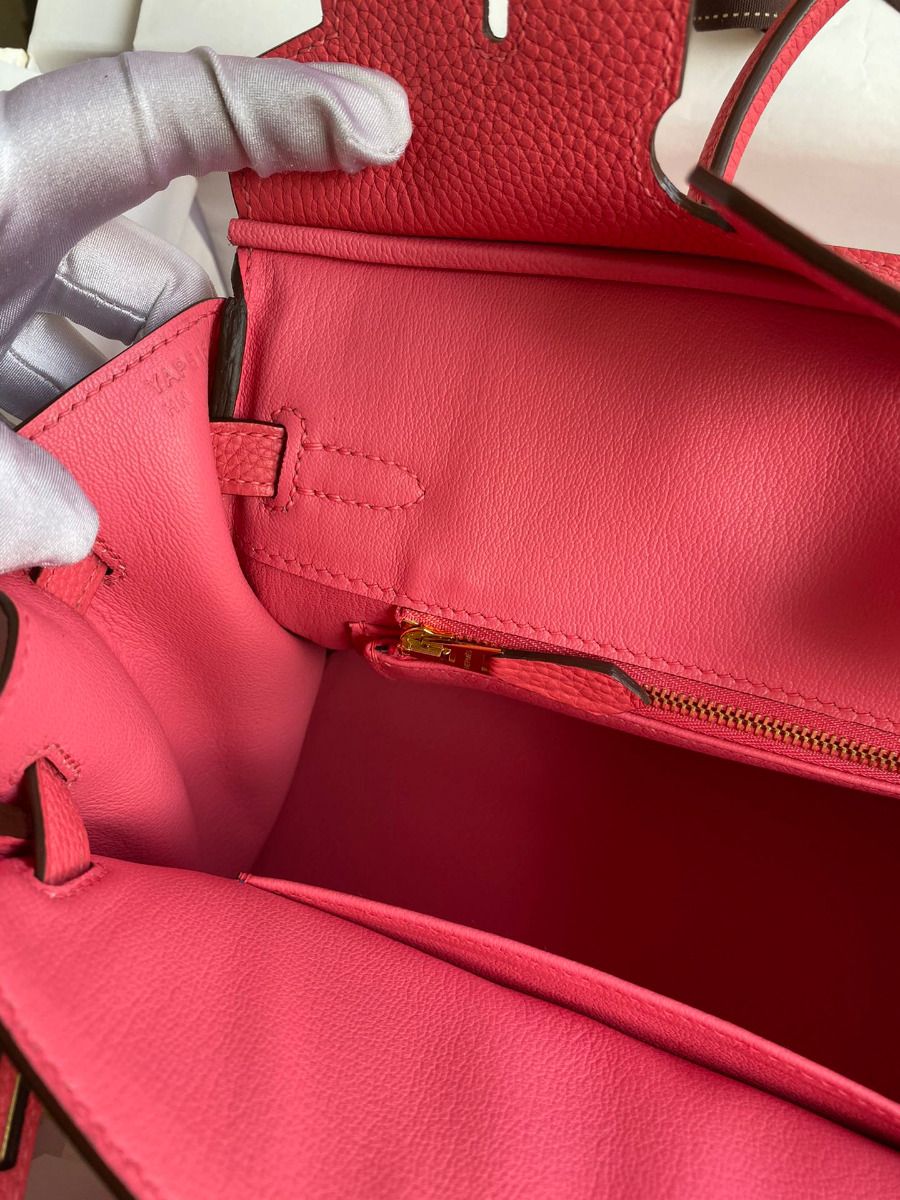 Hermes Birkin 25 Retourne Handmade Bag In Rose Lipstick Clemence Leather - Image 9