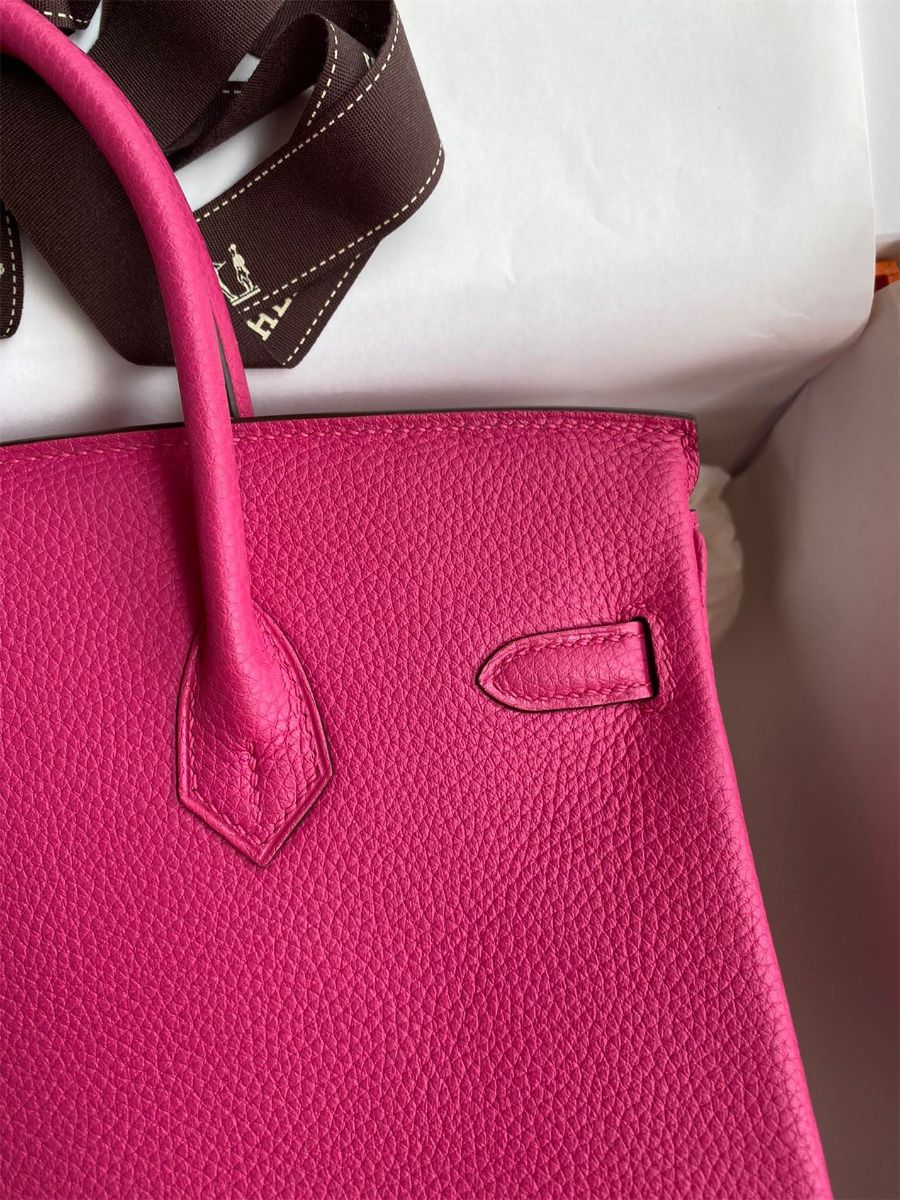 Hermes Birkin 25 Retourne Handmade Bag In Rose Tyrien Clemence Leather - Image 5