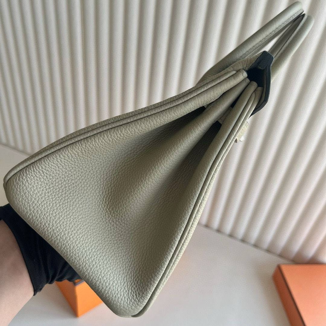 Hermes Birkin 25 Retourne Handmade Bag in Sauge Clemence Leather - Image 7