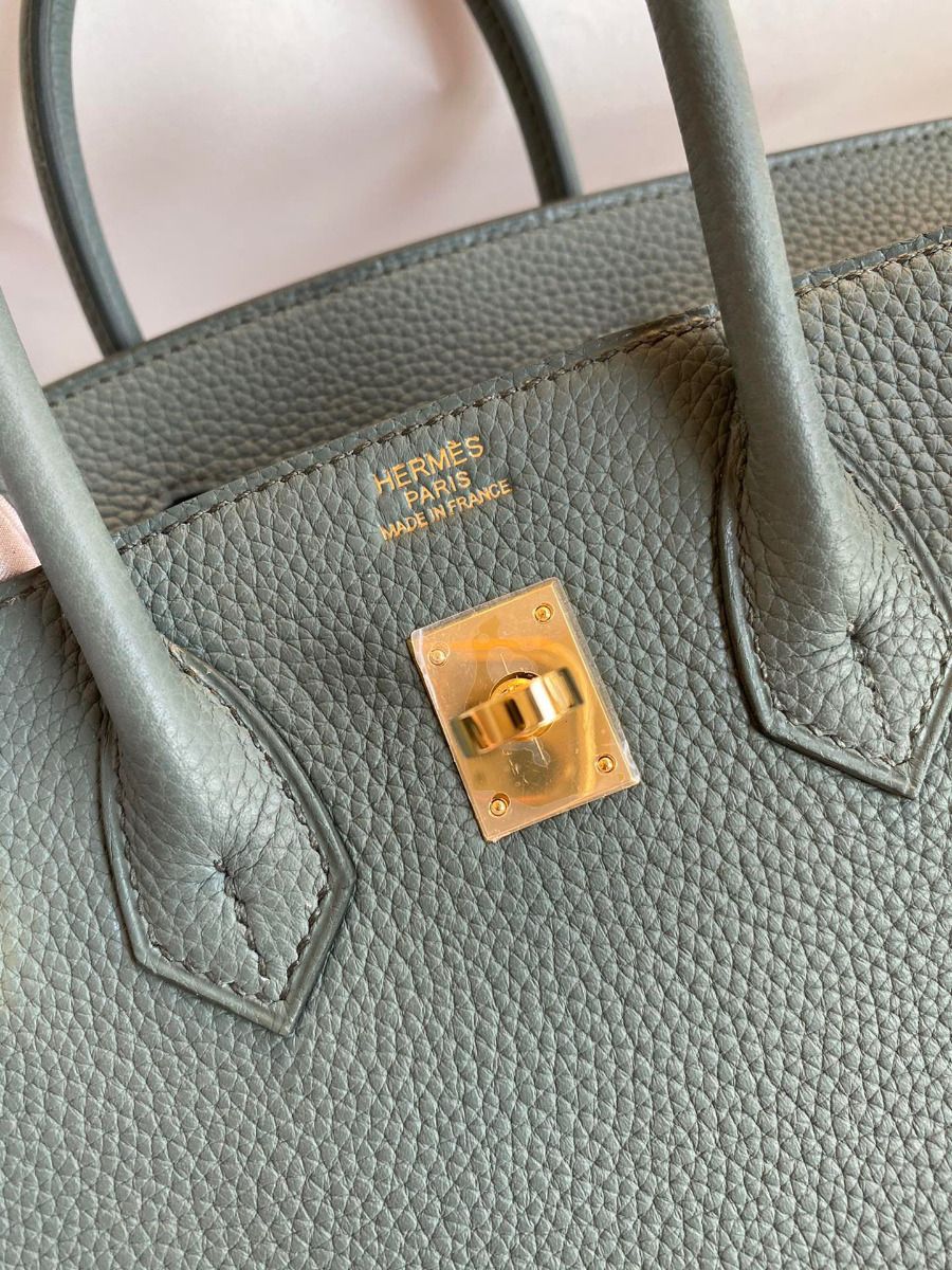 Hermes Birkin 25 Retourne Handmade Bag In Vert Amande Clemence Leather - Image 8