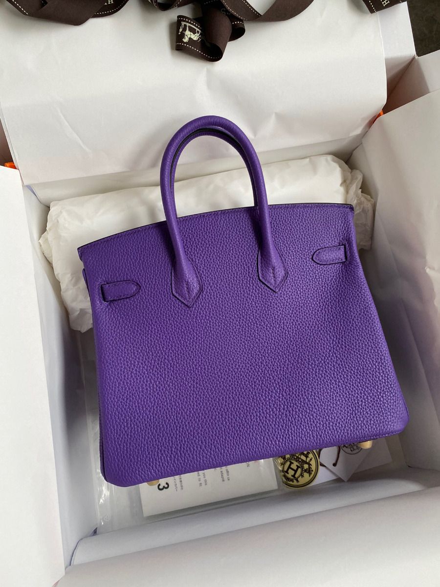 Hermes Birkin 25 Retourne Handmade Bag In Violet Clemence Leather - Image 10