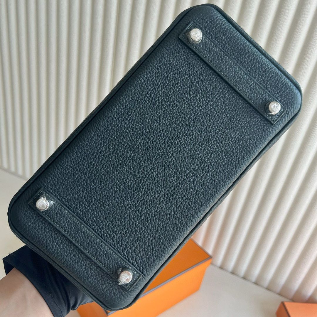 Hermes Birkin 25 Retourne Handmade Bag in Vert Cypres Clemence Leather - Image 10