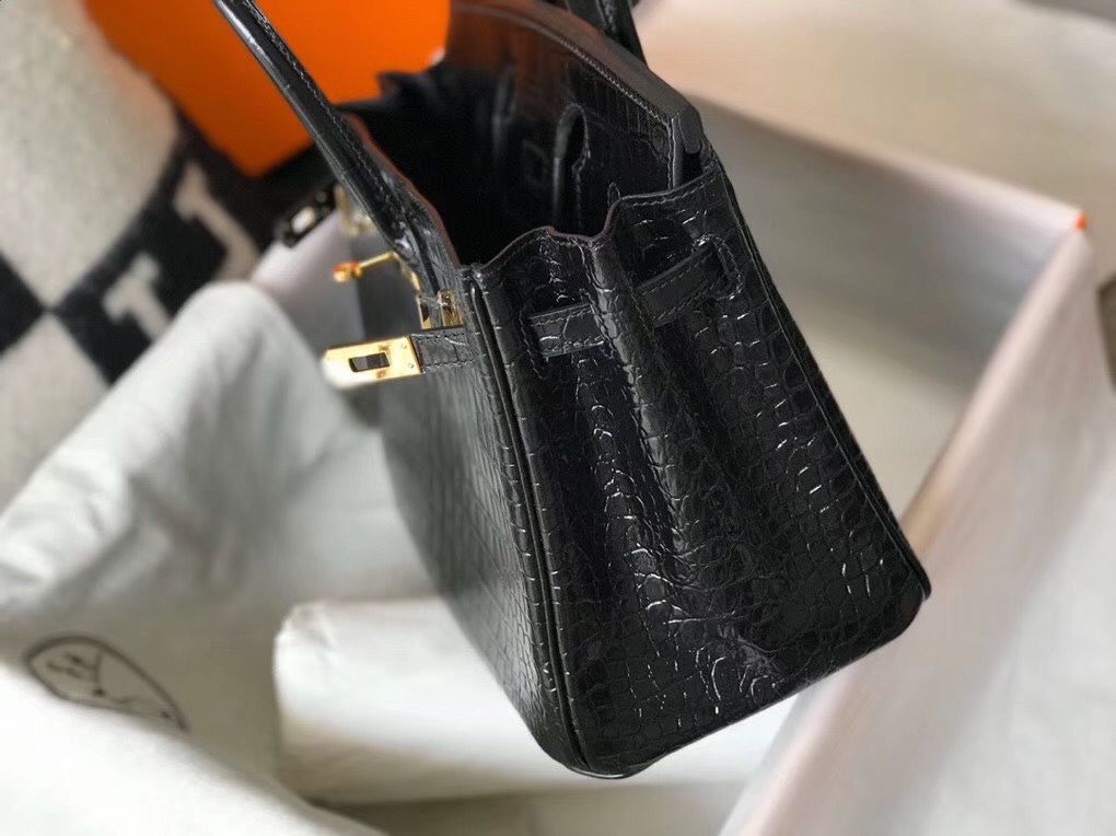 Hermes Birkin 25cm Bag In Black Embossed Crocodile Leather - Image 6
