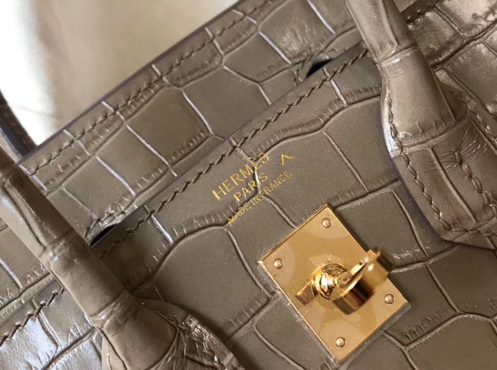 Hermes Birkin 25cm Bag In Taupe Embossed Crocodile Leather - Image 7