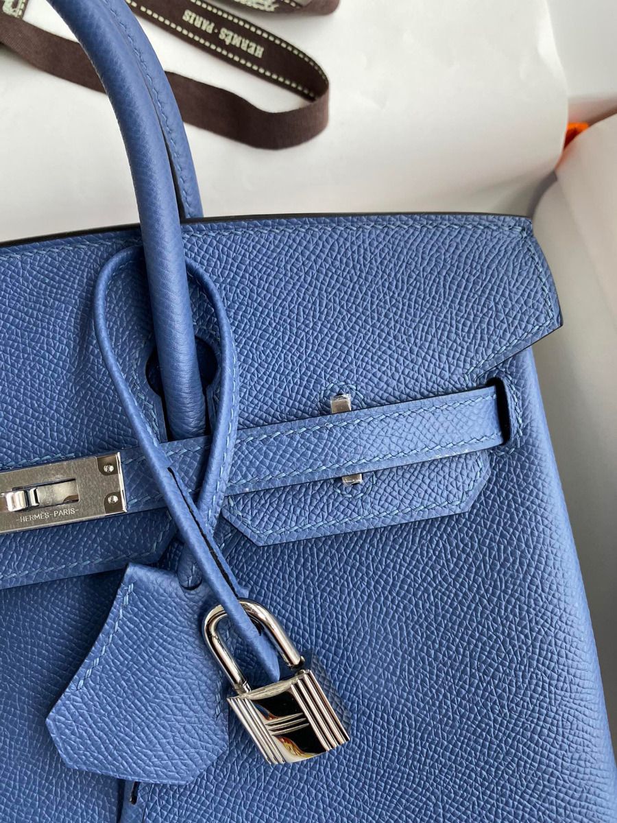 Hermes Birkin 25 Retourne Handmade Bag In Blue Agate Epsom Calfskin - Image 4
