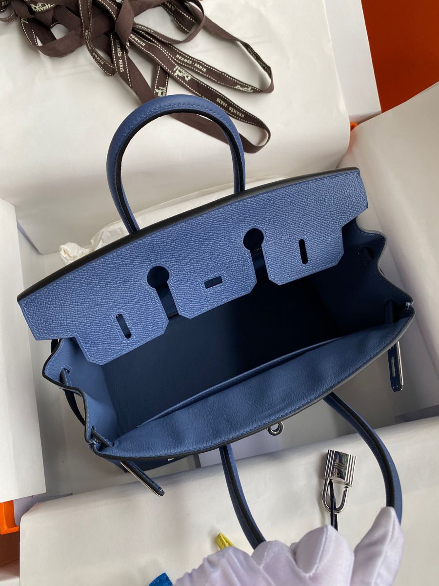 Hermes Birkin 25 Retourne Handmade Bag In Blue Agate Epsom Calfskin - Image 9