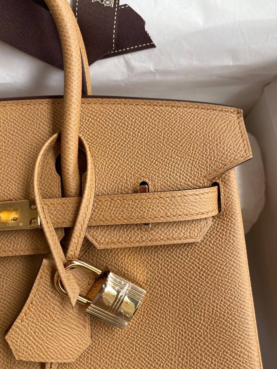 Hermes Birkin 25 Retourne Handmade Bag In Biscuit Epsom Calfskin - Image 4