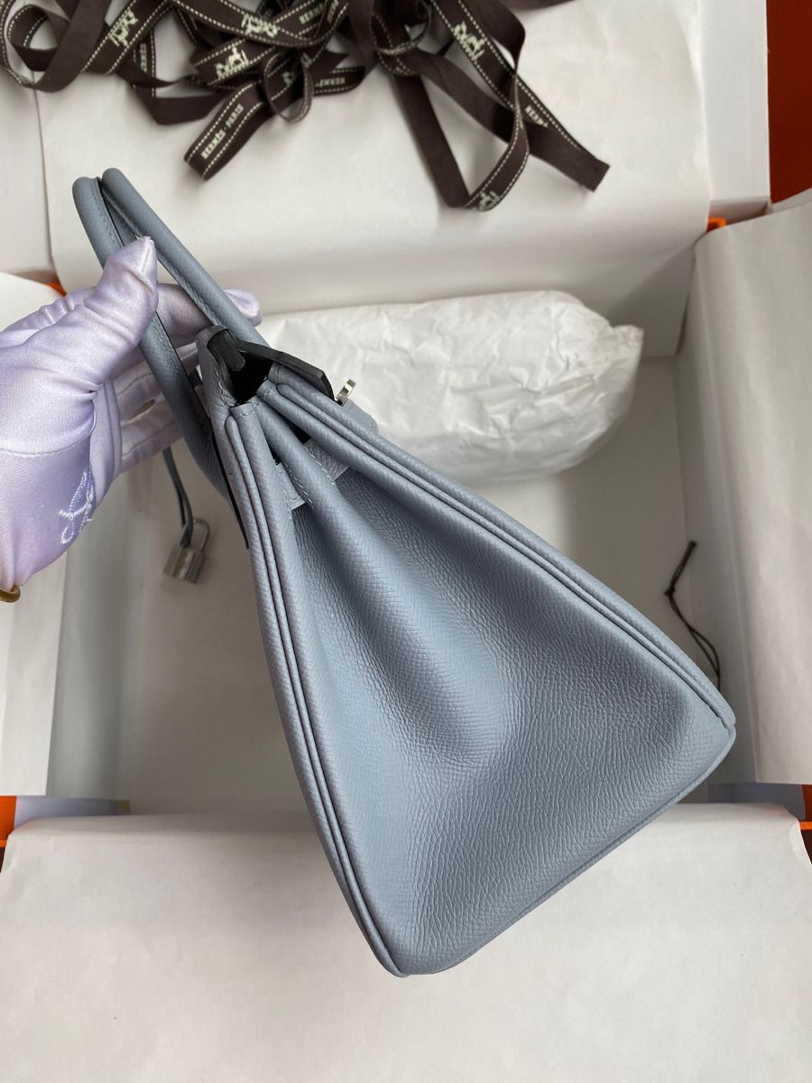 Hermes Birkin 25 Retourne Handmade Bag In Blue Lin Epsom Calfskin - Image 6