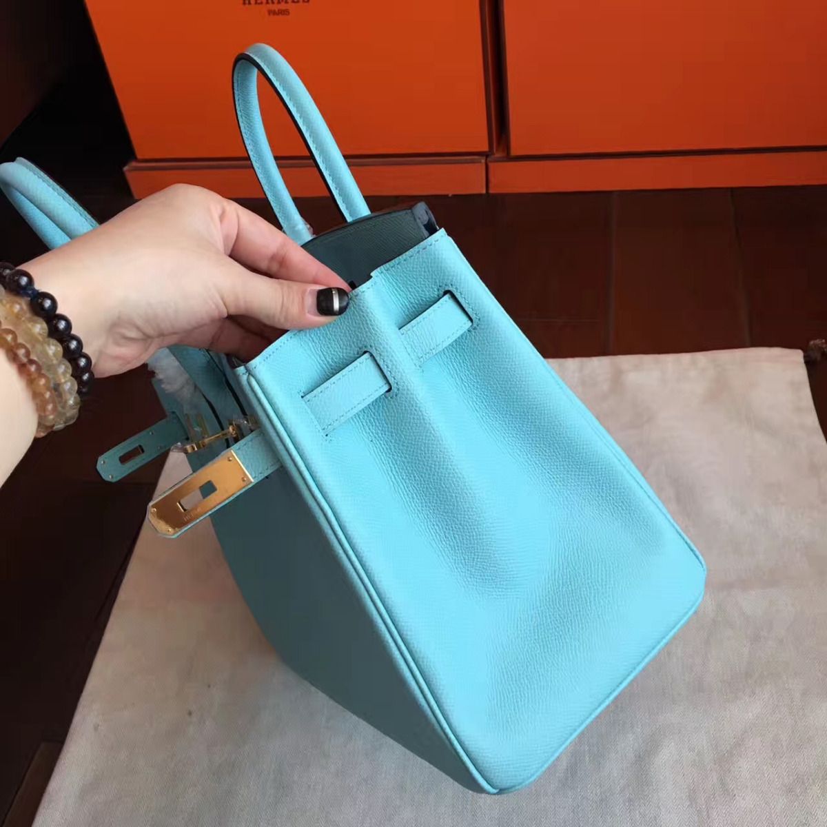 Hermes Birkin 25 Handmade Bag In Blue Atoll Epsom Calfskin - Image 7