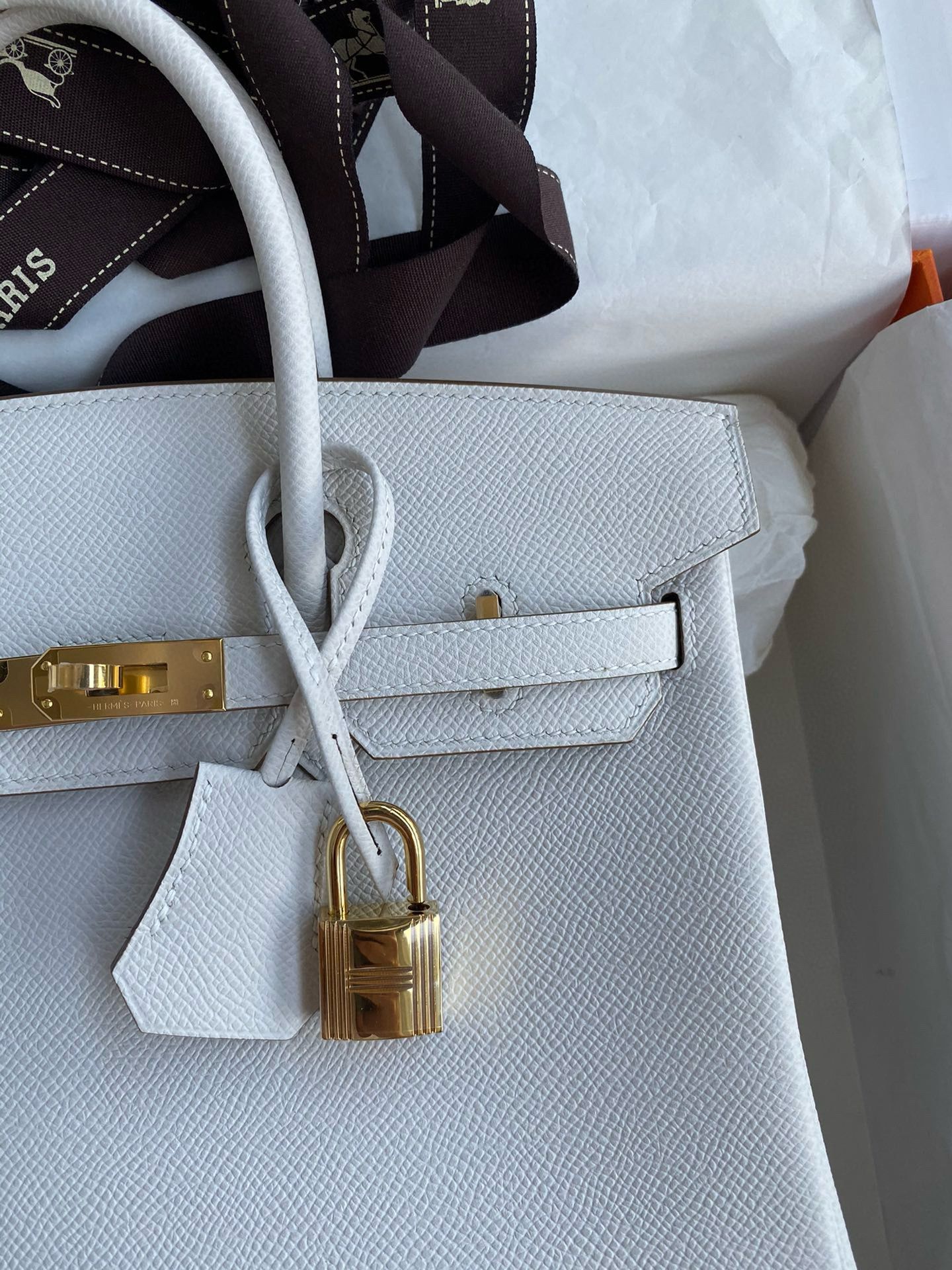 Hermes Birkin 25 Retourne Handmade Bag In Gris Pale Epsom Calfskin - Image 4