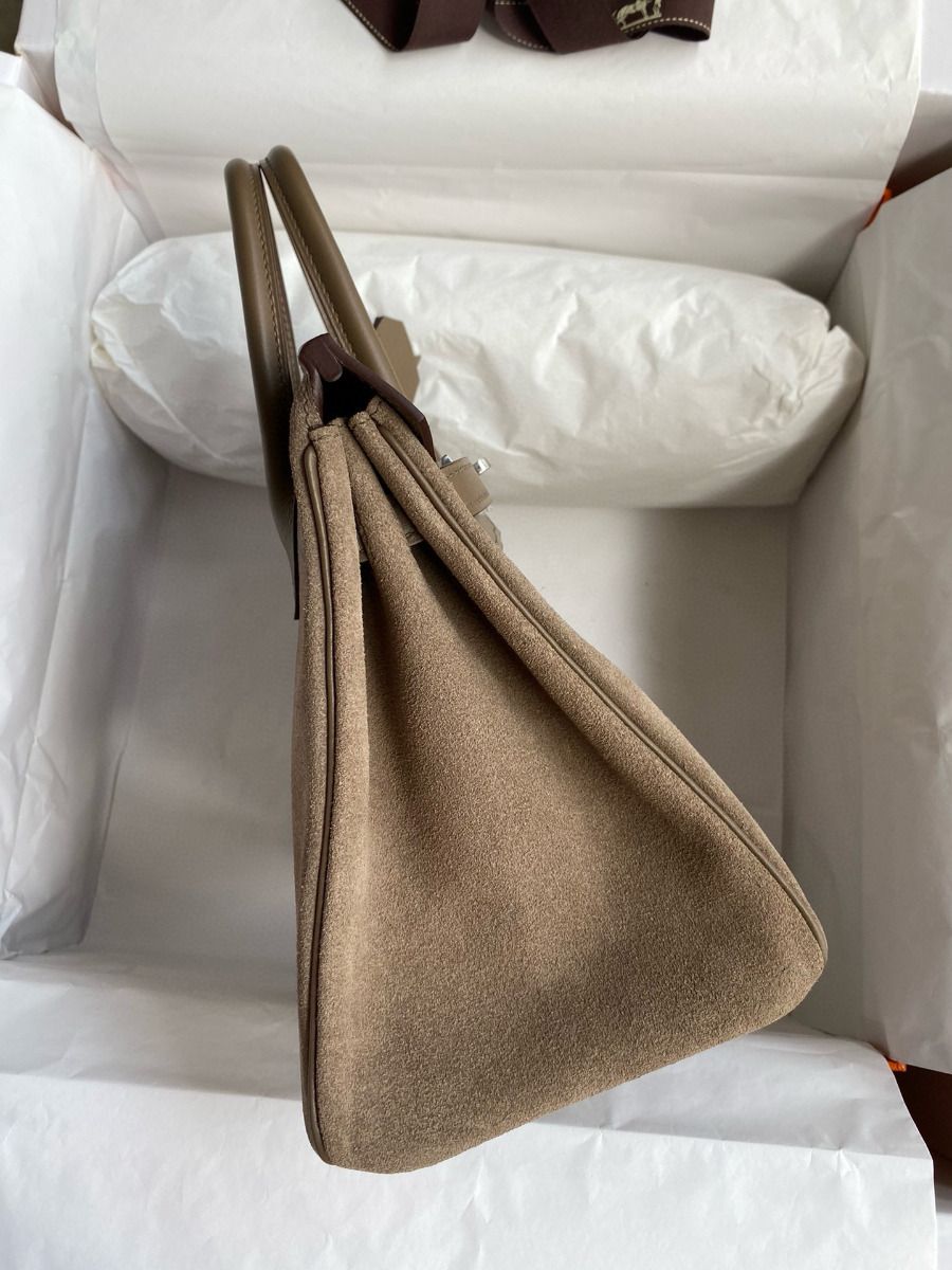 Hermes Birkin 25 Grizzly Bag in Taupe Veau Doblis and Swift Leather - Image 6