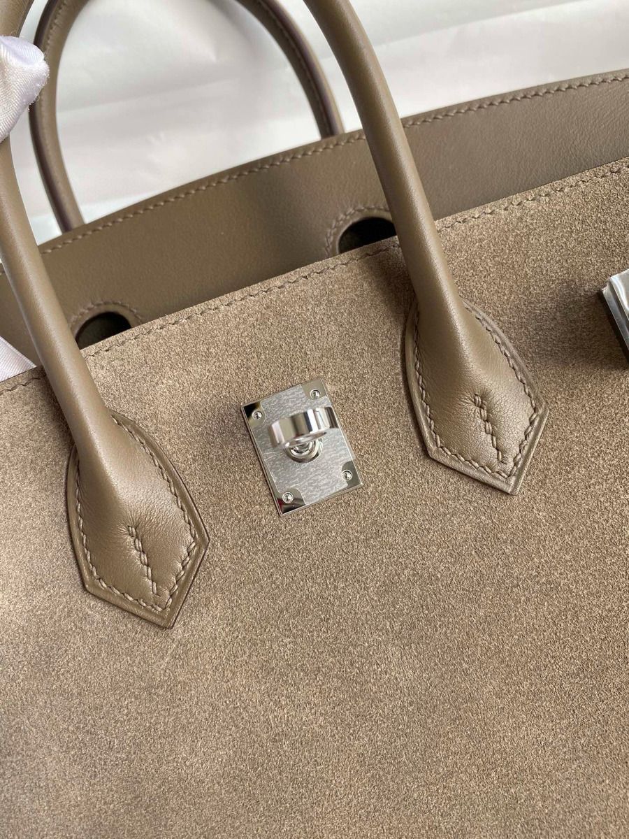Hermes Birkin 25 Grizzly Bag in Taupe Veau Doblis and Swift Leather - Image 9