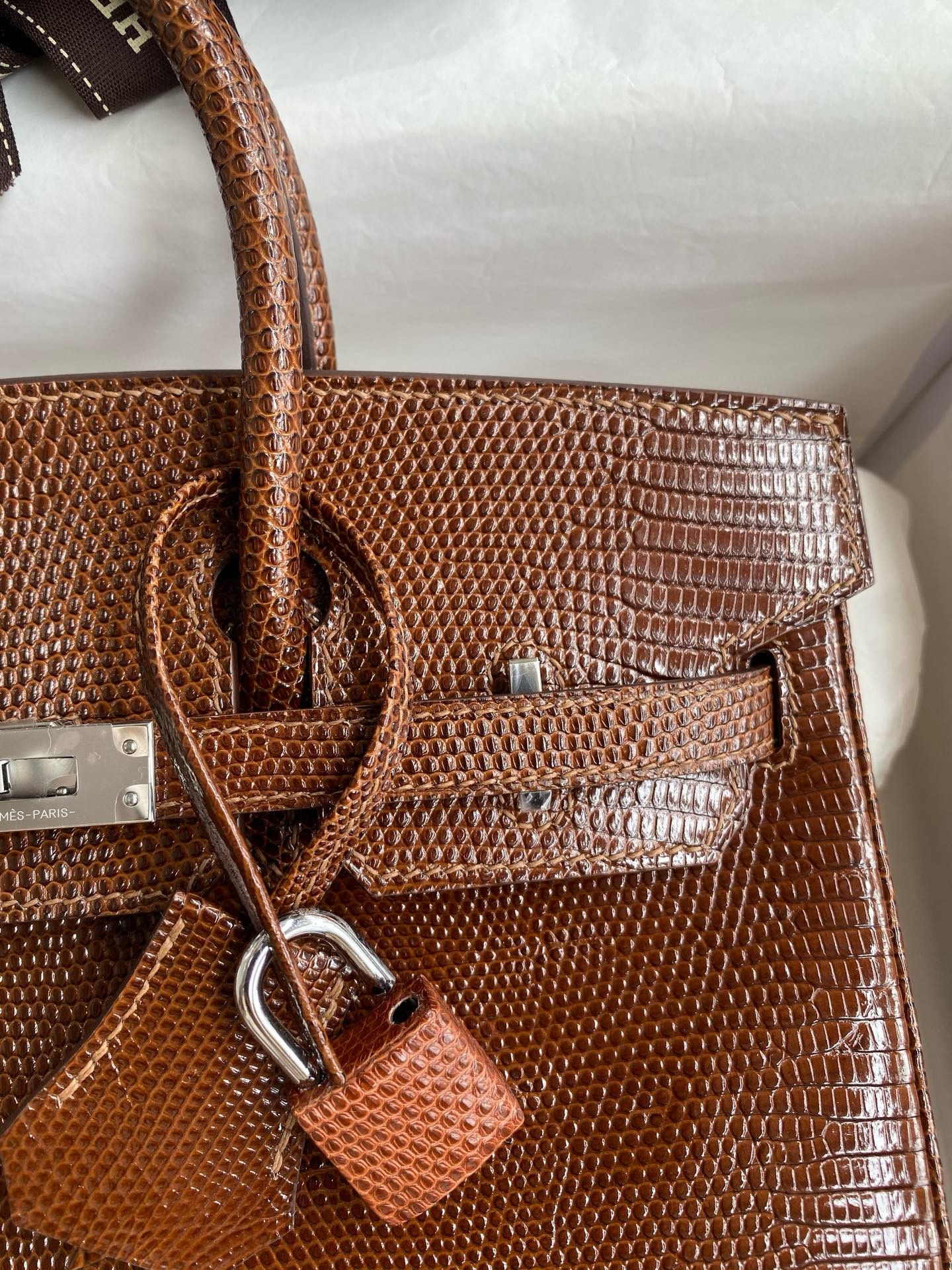 Hermes Birkin 25 Retourne Handmade Bag Caramel Lizard Leather - Image 4