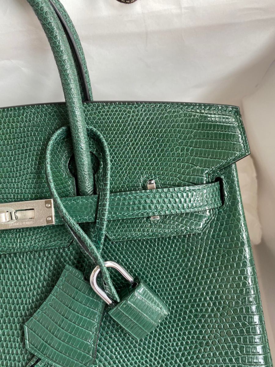 Hermes Birkin 25 Retourne Handmade Bag In Malachite Lizard Leather - Image 4