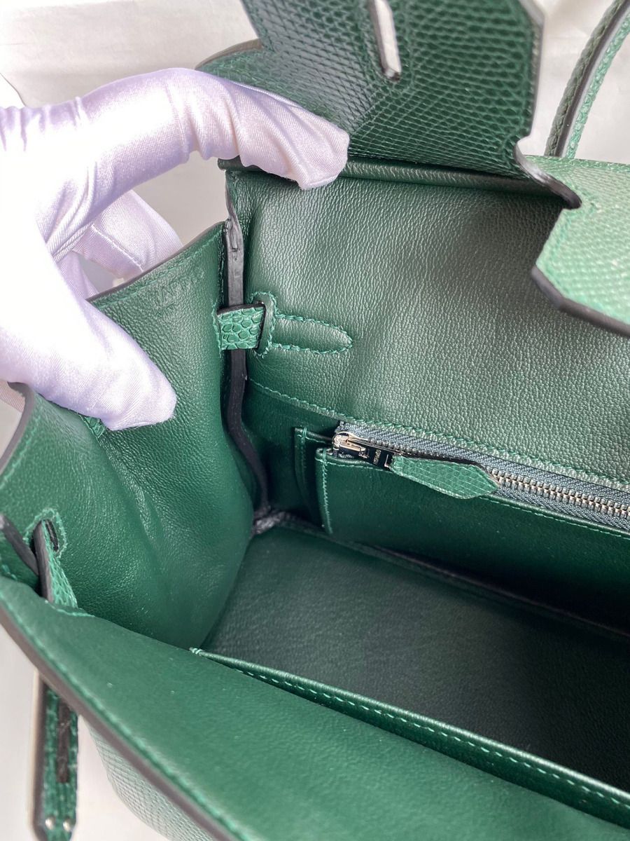 Hermes Birkin 25 Retourne Handmade Bag In Malachite Lizard Leather - Image 9