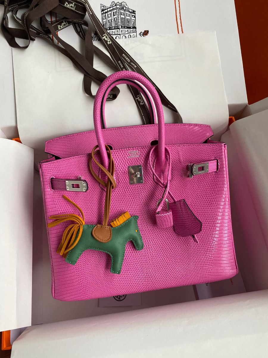 Hermes Birkin 25 Retourne Handmade Bag In Pink Lizard Leather - Image 10