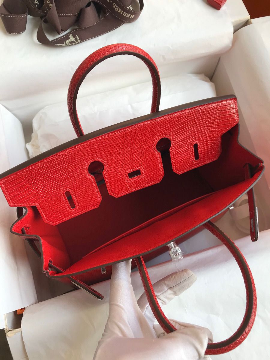 Hermes Birkin 25 Retourne Handmade Bag In Red Lizard Leather - Image 8
