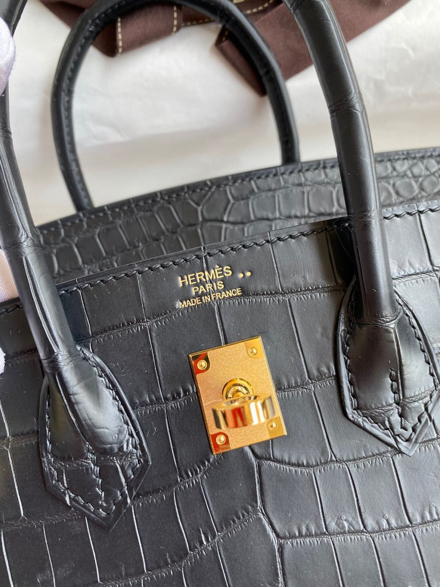Hermes Birkin 25 Handmade Bag In Black Crocodile Niloticus Matte Skin - Image 7