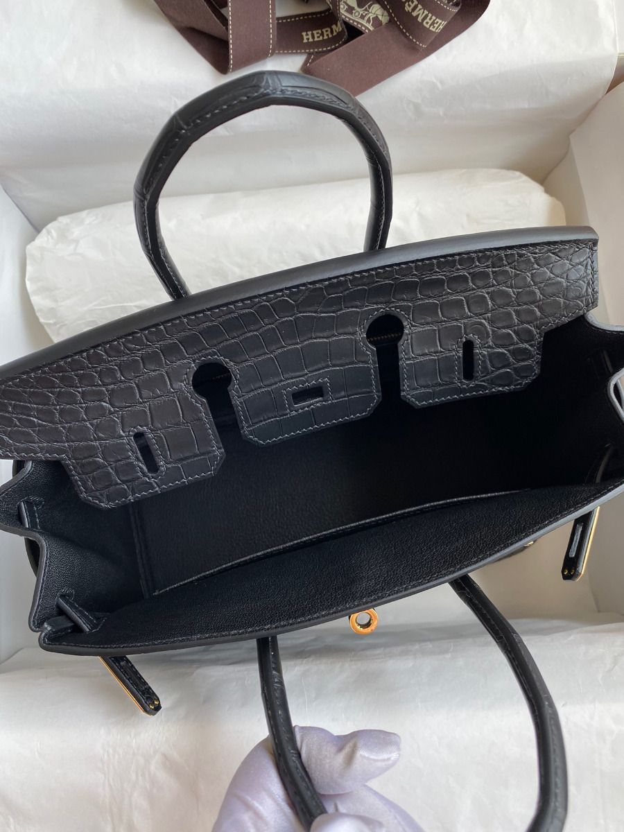 Hermes Birkin 25 Handmade Bag In Black Crocodile Niloticus Matte Skin - Image 8