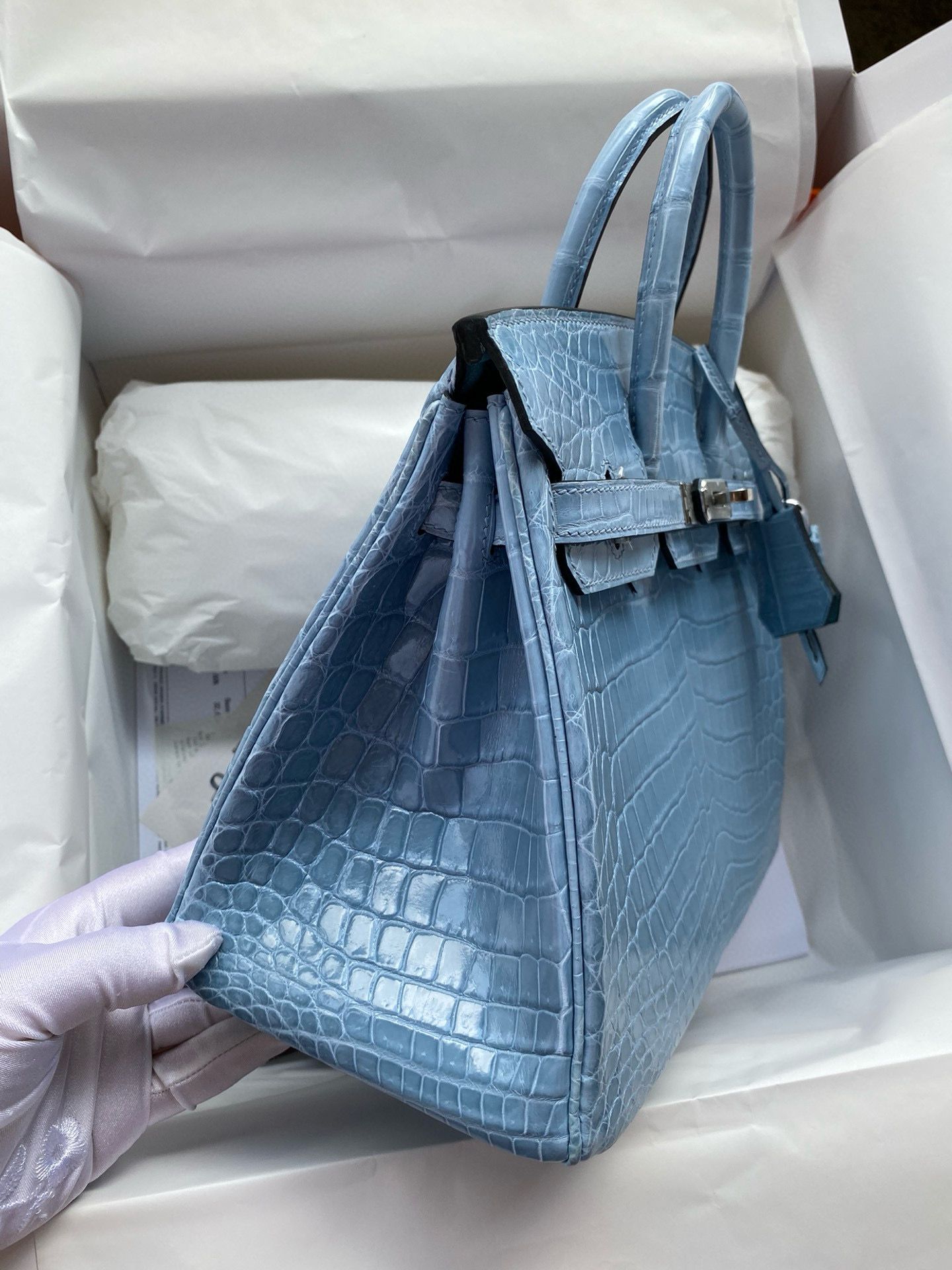 Hermes Birkin 25 Handmade Bag in Bleu du Nord Crocodile Niloticus Shiny Skin - Image 4