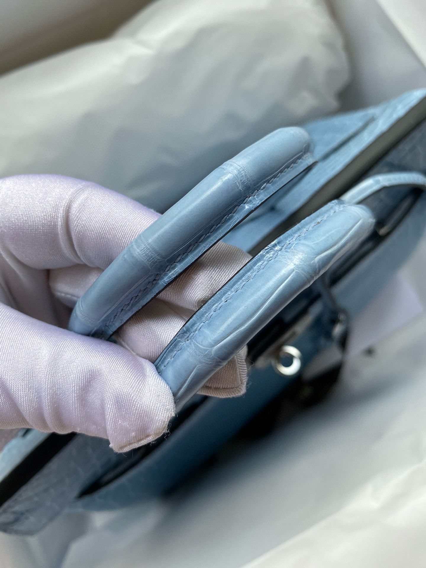 Hermes Birkin 25 Handmade Bag in Bleu du Nord Crocodile Niloticus Shiny Skin - Image 7