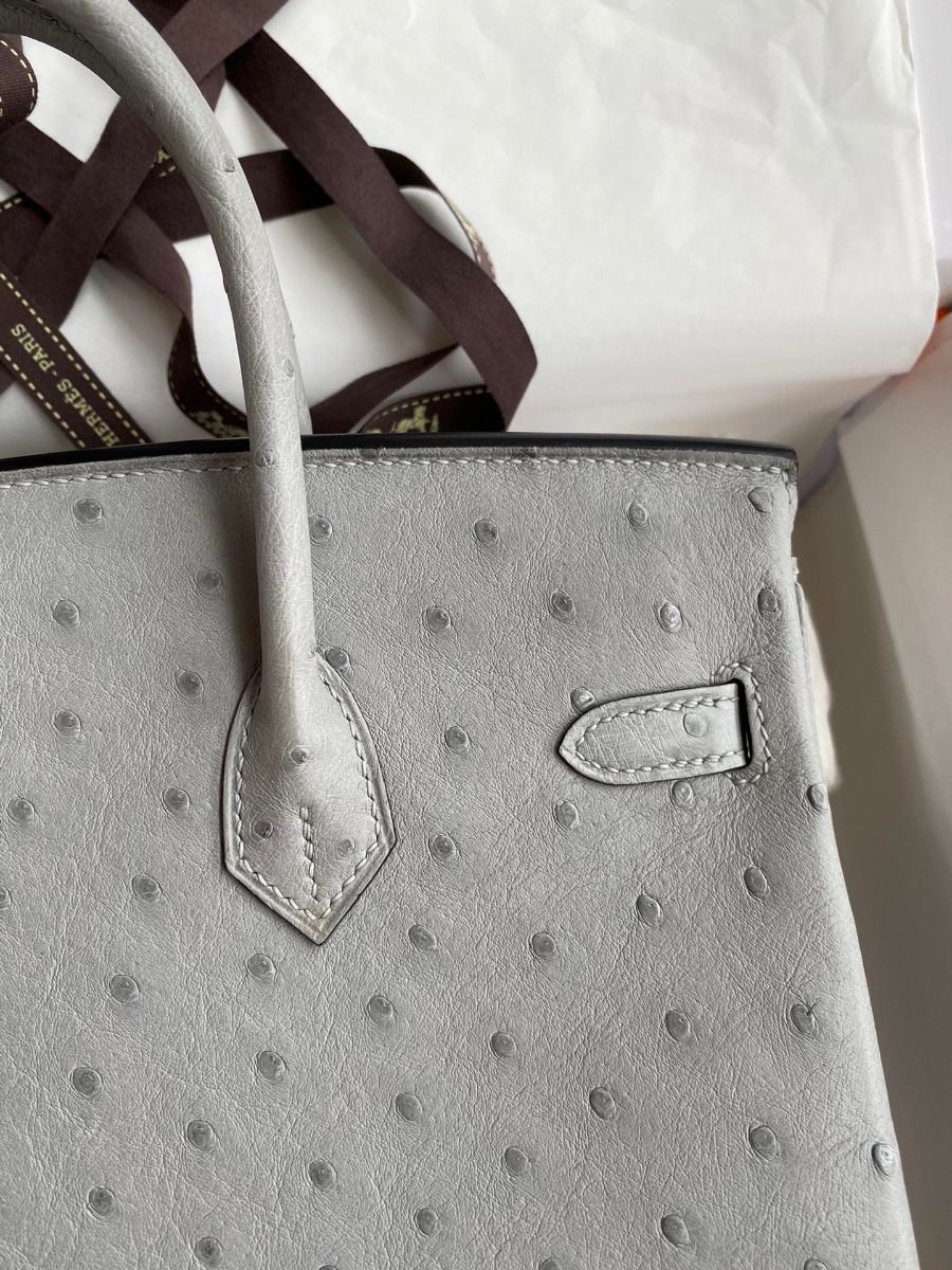 Hermes Birkin 25 Retourne Handmade Bag In Blue Glacier Ostrich Leather - Image 5
