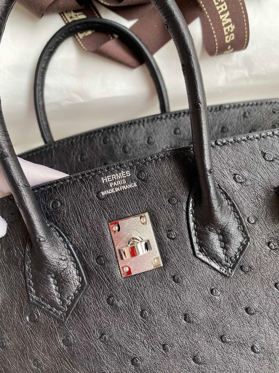 Hermes Birkin 25 Retourne Handmade Bag In Black Ostrich Leather - Image 5