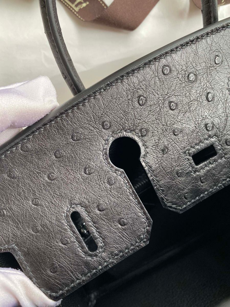 Hermes Birkin 25 Retourne Handmade Bag In Black Ostrich Leather - Image 7