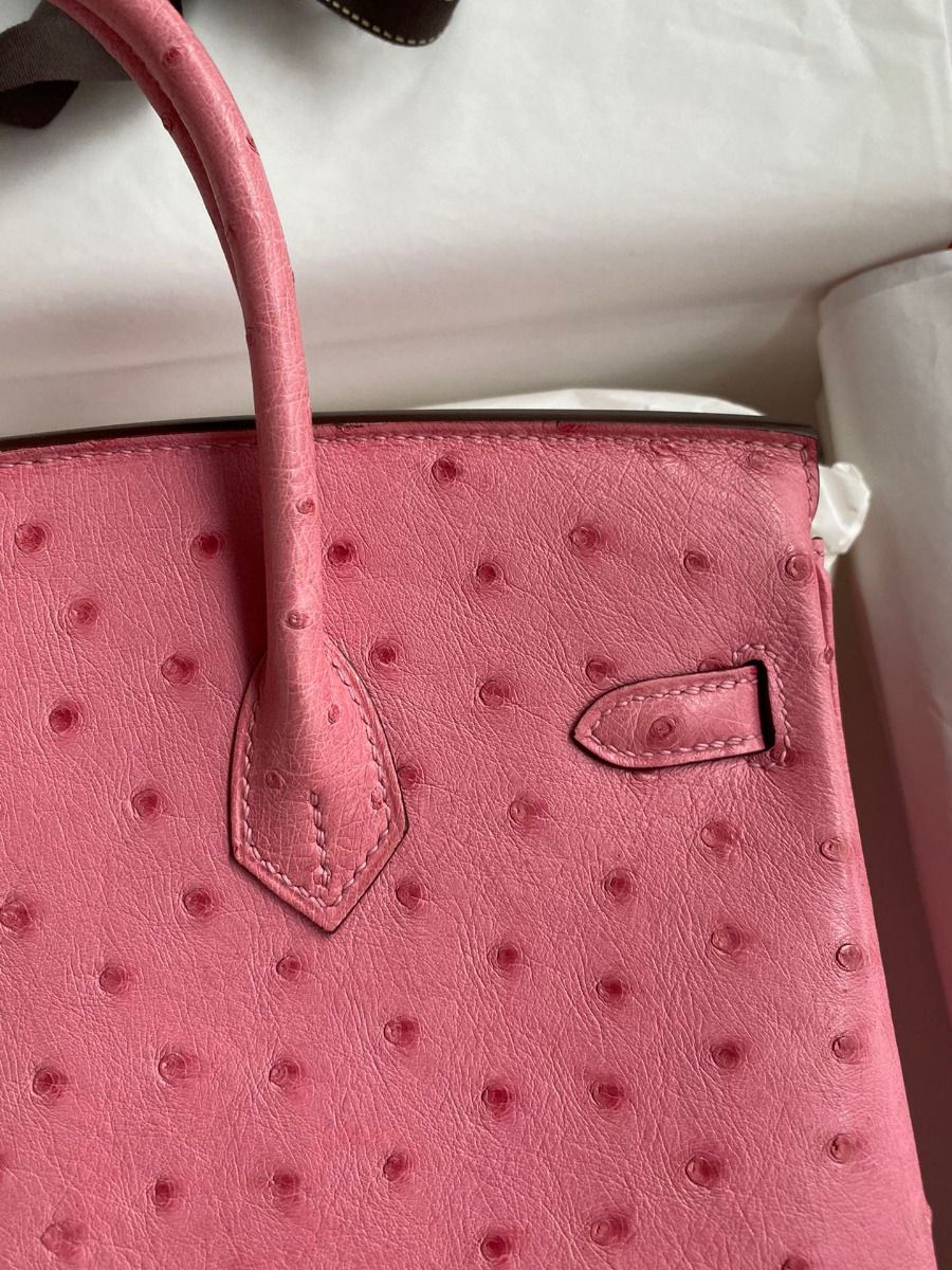 Hermes Birkin 25 Retourne Handmade Bag In Pink Ostrich Leather - Image 5