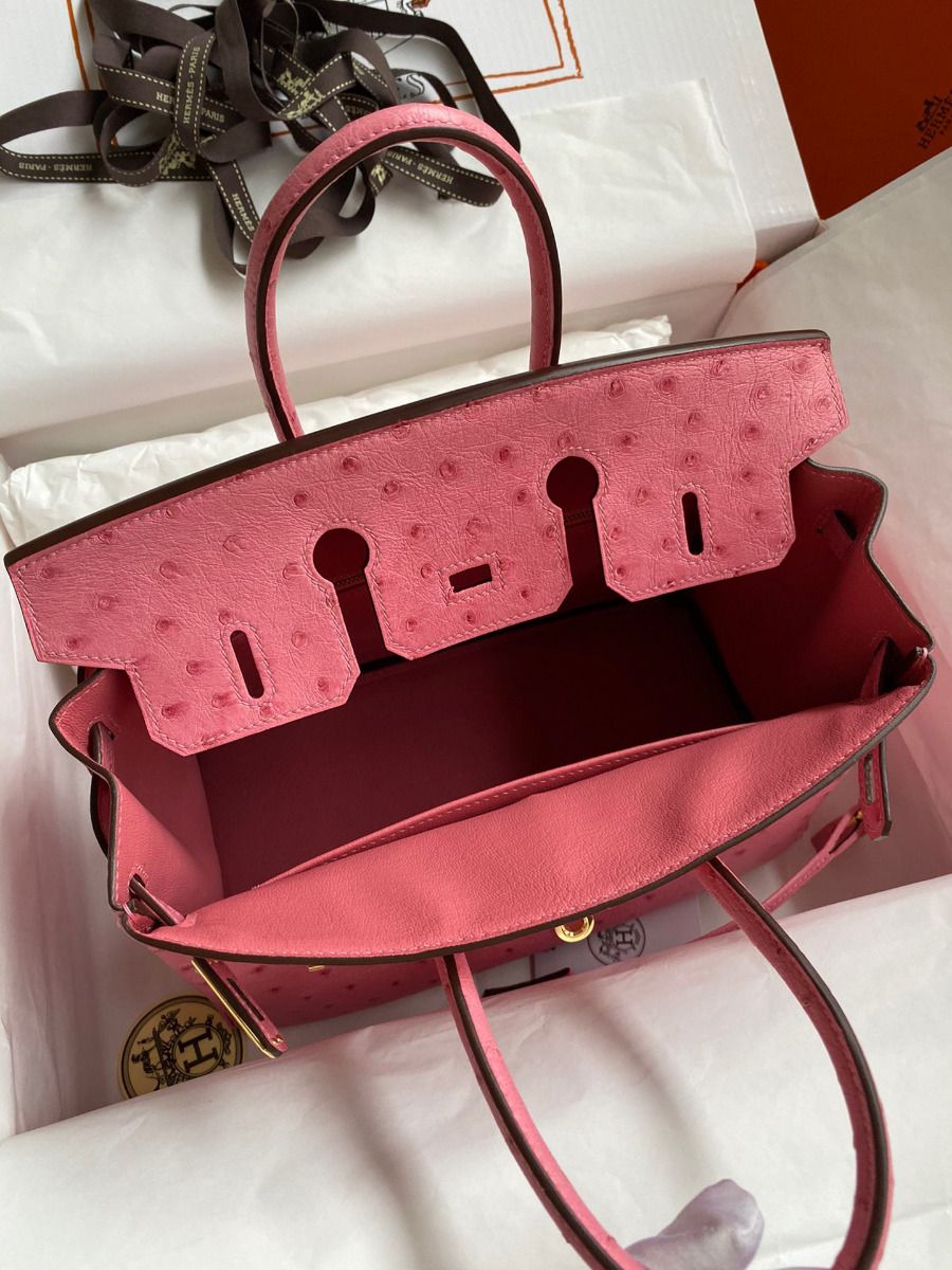 Hermes Birkin 25 Retourne Handmade Bag In Pink Ostrich Leather - Image 7