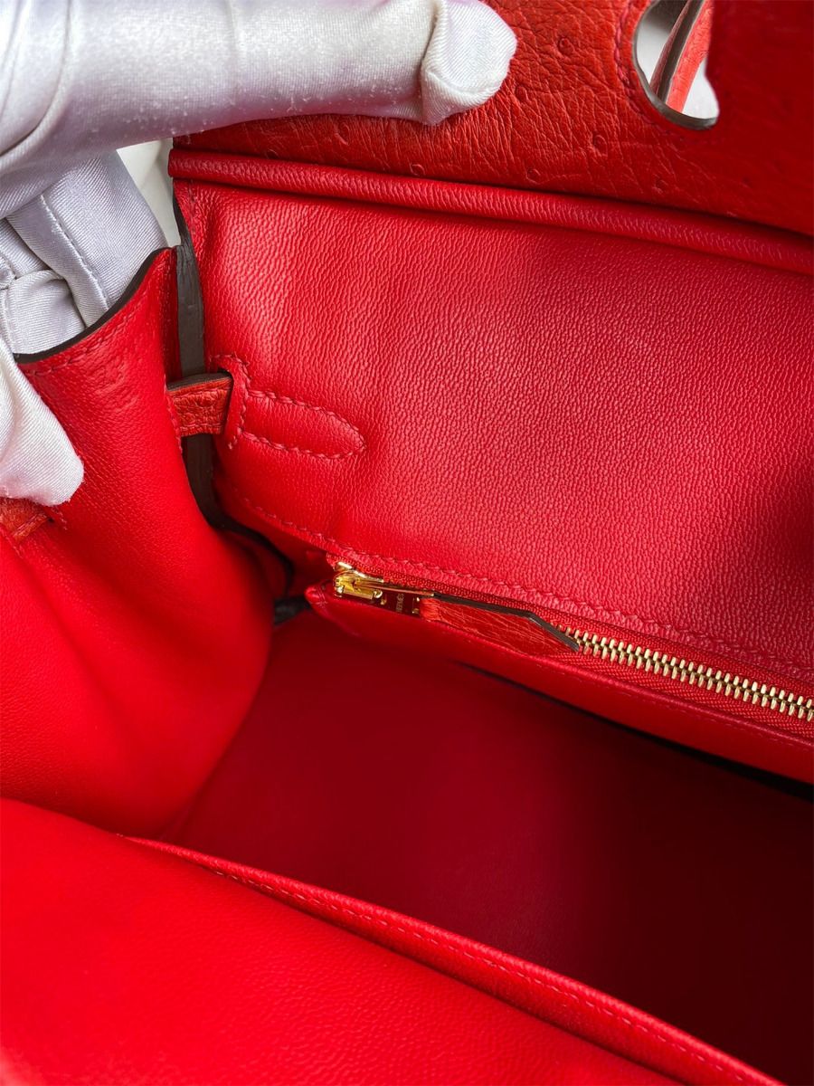 Hermes Birkin 25 Retourne Handmade Bag In Red Ostrich Leather - Image 10
